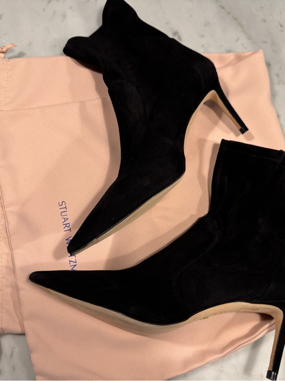 Stuart Weitzman Black Suede Pointed Toe Stiletto Booties